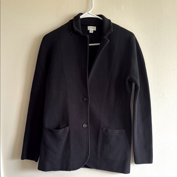 J. Crew Black Cotton Sweater Blazer Two Button - Picture 2 of 8